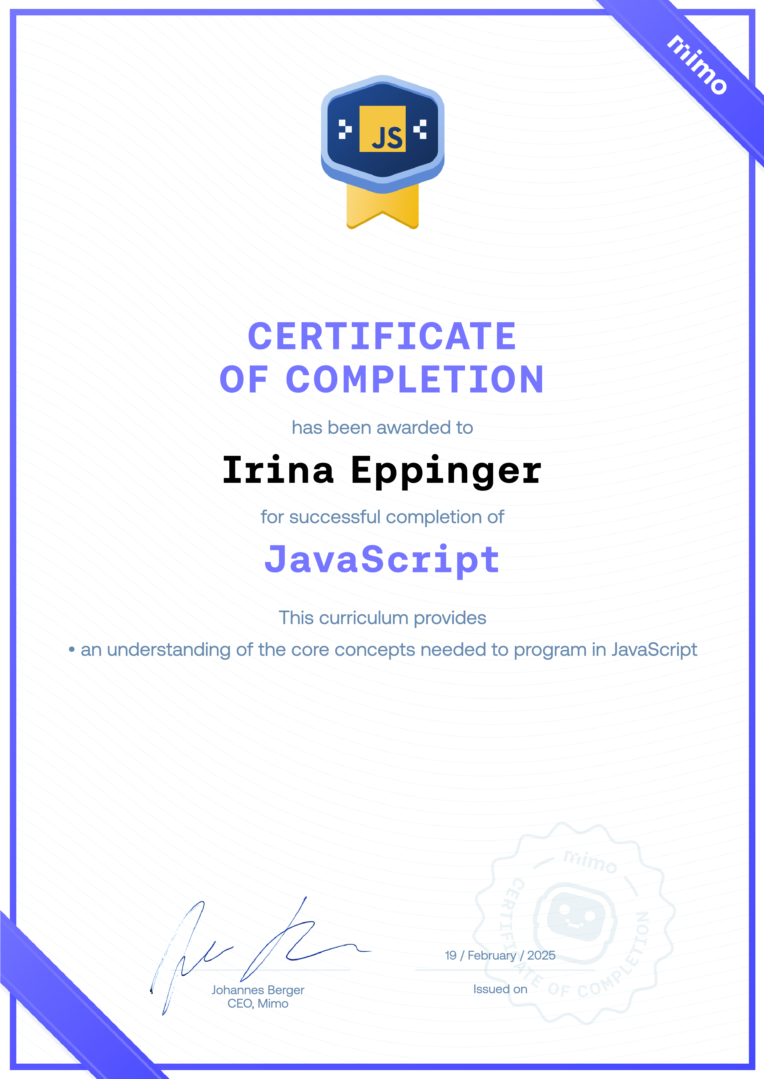 JavaScript Zertifikat
